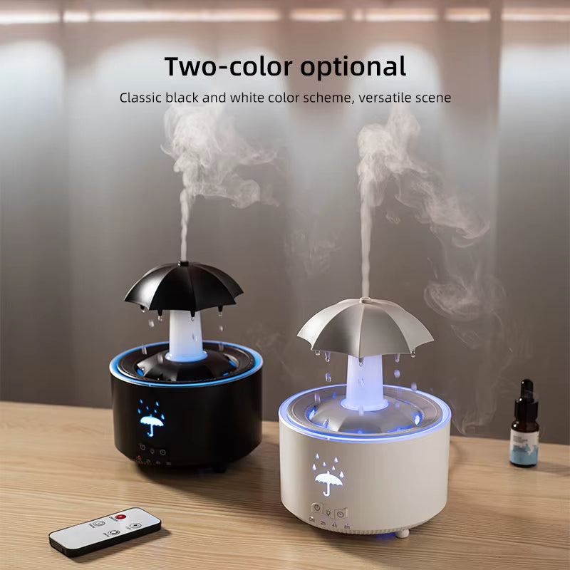 Seven Color Lighting Rotating Aroma Diffuser Essential Oil Aromatherapy Raindrop Air Humidifier with Umbrella for Household