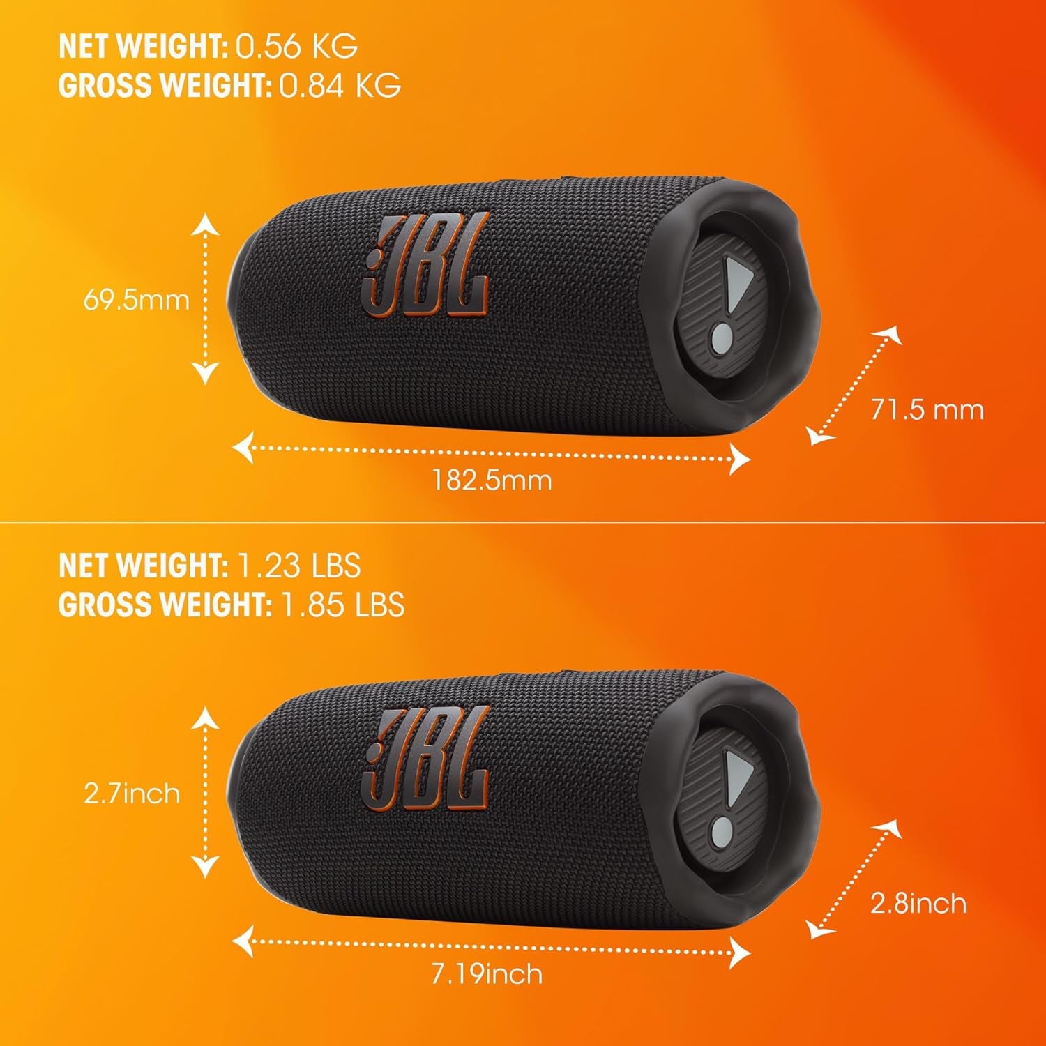 Flip 7 - Portable Waterproof and Drop-Proof Speaker, Bold Pro Sound with AI Sound Boost, 16Hrs of Playtime, and Pushlock System with Interchangeable Accessories (Black)
