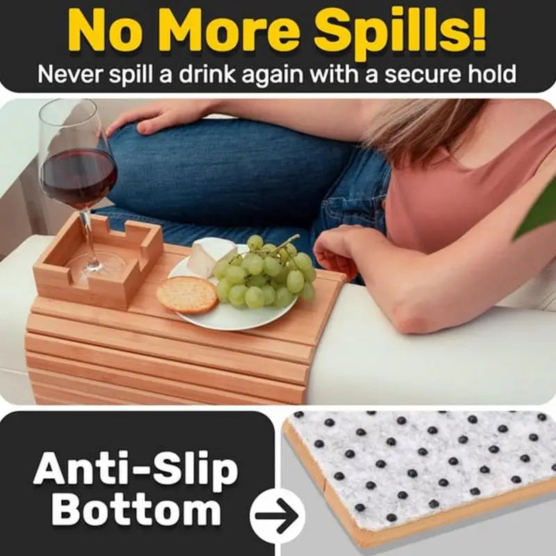 Couch Cup Holder Bamboo Wood Sofa Armrest Tray Foldable Sofa Cup Holder Anti-Slip Couch Arm Cup Holder Sofa Side Storage Tray