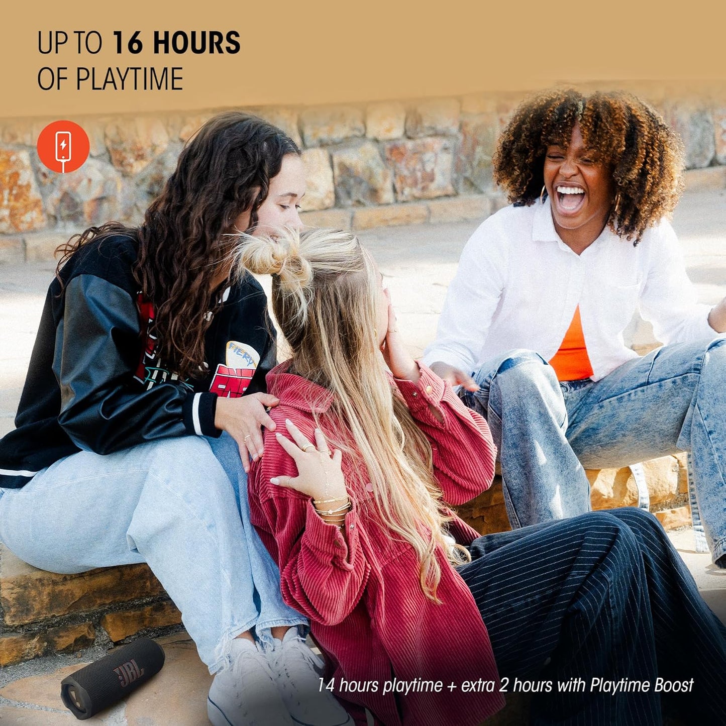 Flip 7 - Portable Waterproof and Drop-Proof Speaker, Bold Pro Sound with AI Sound Boost, 16Hrs of Playtime, and Pushlock System with Interchangeable Accessories (Black)