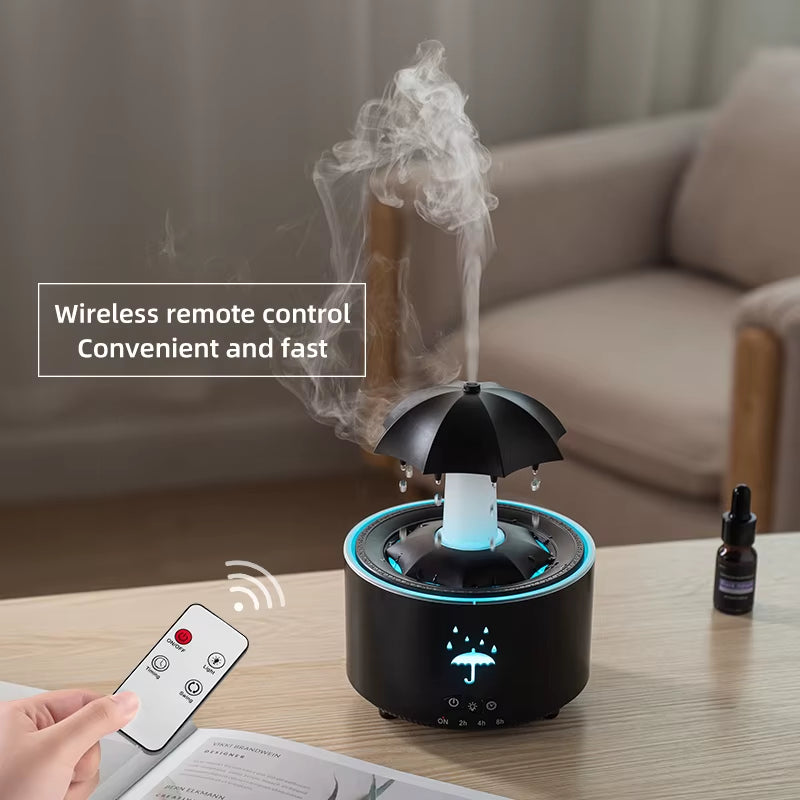 Seven Color Lighting Rotating Aroma Diffuser Essential Oil Aromatherapy Raindrop Air Humidifier with Umbrella for Household