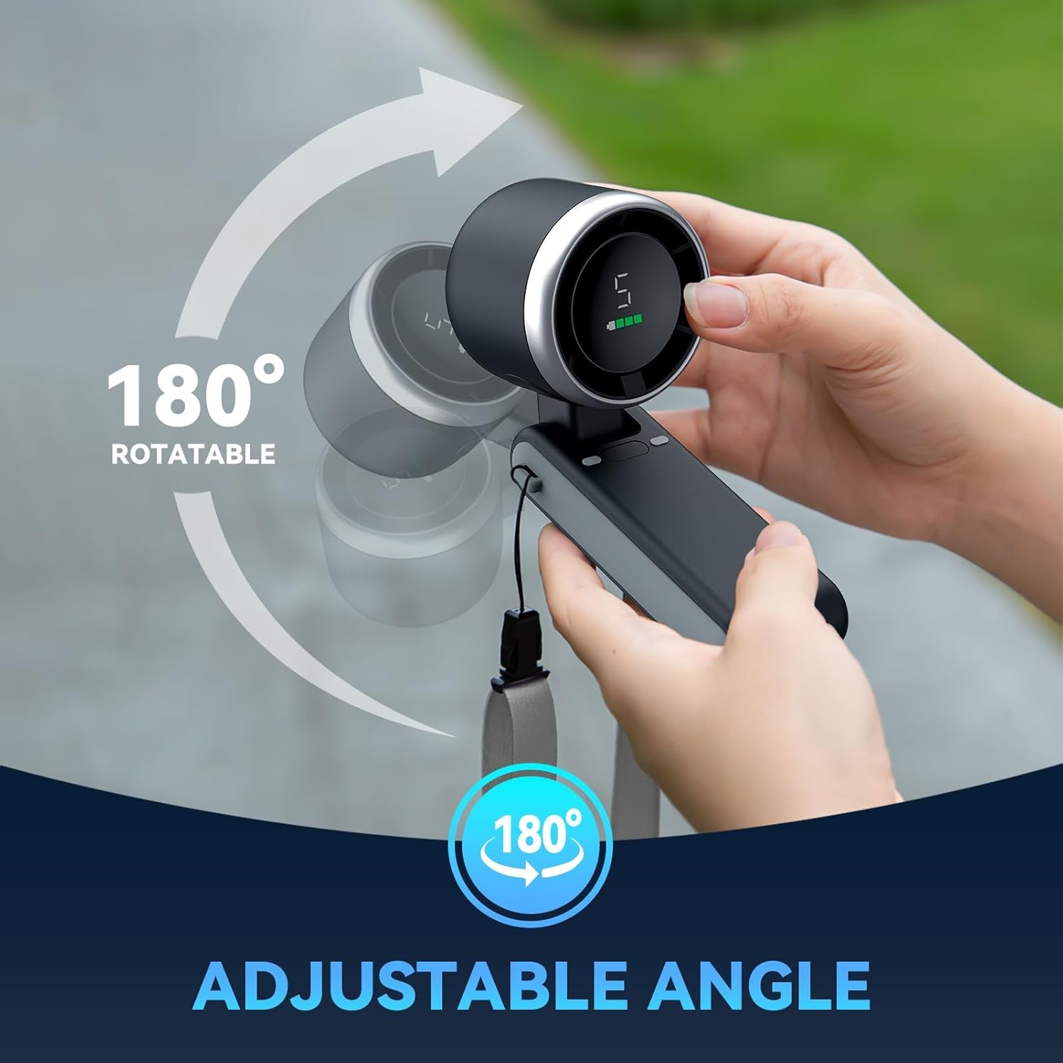 Portable Handheld Turbo Fan, 5 Gear Wind, Battery Operated, up to 12 Working Hours, 3 in 1 Hand Fan with Air Turbo Tech Cooling Fan for Outdoor Activities, Travel, Beach (Black)