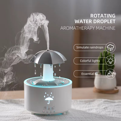 Seven Color Lighting Rotating Aroma Diffuser Essential Oil Aromatherapy Raindrop Air Humidifier with Umbrella for Household