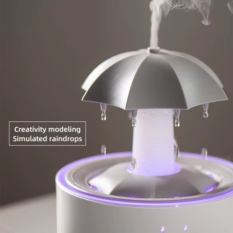 Seven Color Lighting Rotating Aroma Diffuser Essential Oil Aromatherapy Raindrop Air Humidifier with Umbrella for Household