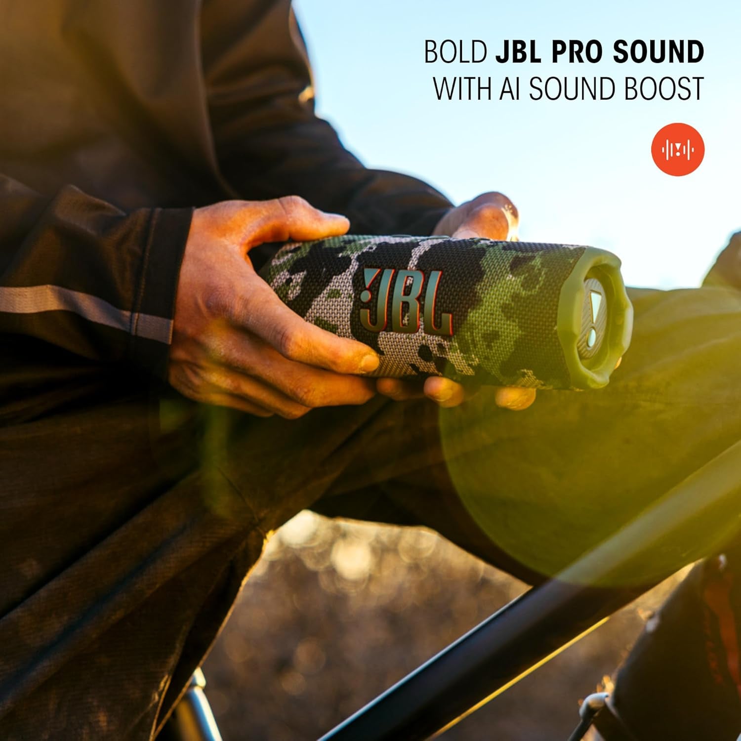 Flip 7 - Portable Waterproof and Drop-Proof Speaker, Bold Pro Sound with AI Sound Boost, 16Hrs of Playtime, and Pushlock System with Interchangeable Accessories (Black)
